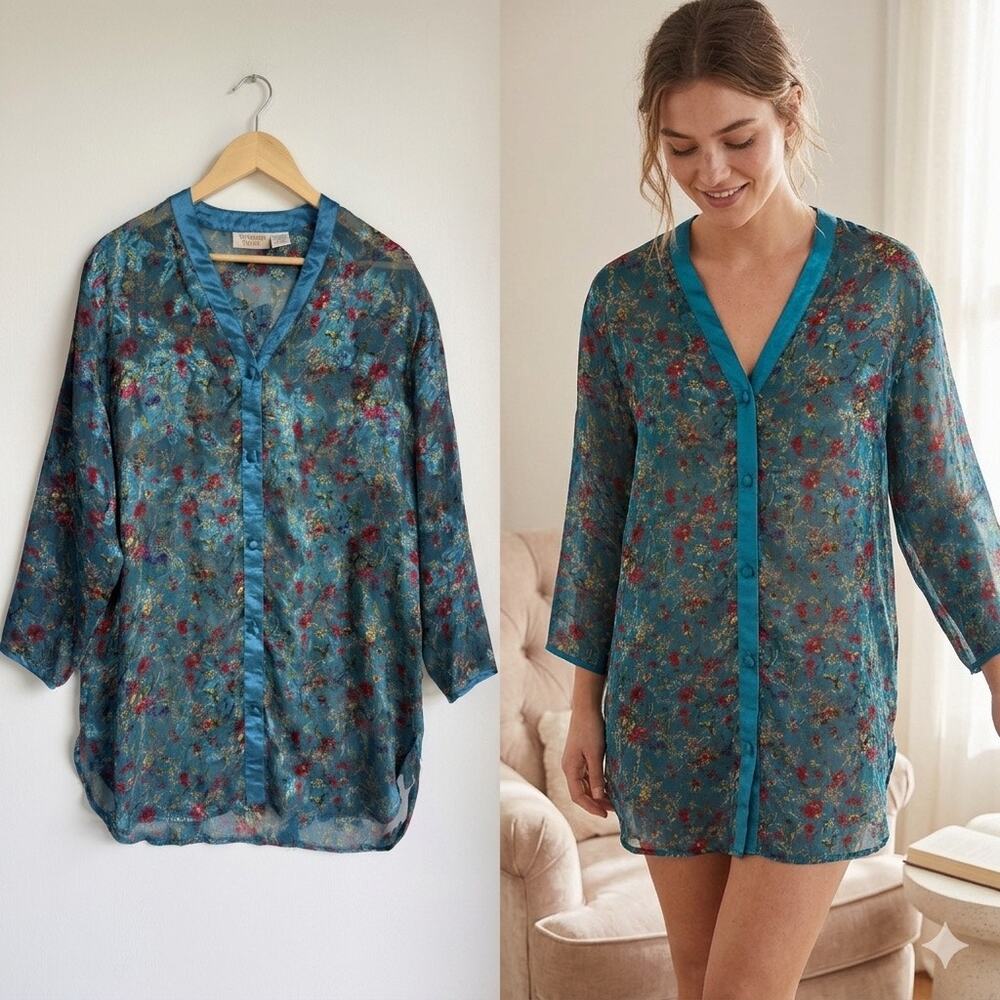 Victoria's Secret Vintage Floral Sheer Chiffon Sleep Shirt - Size Petite Small